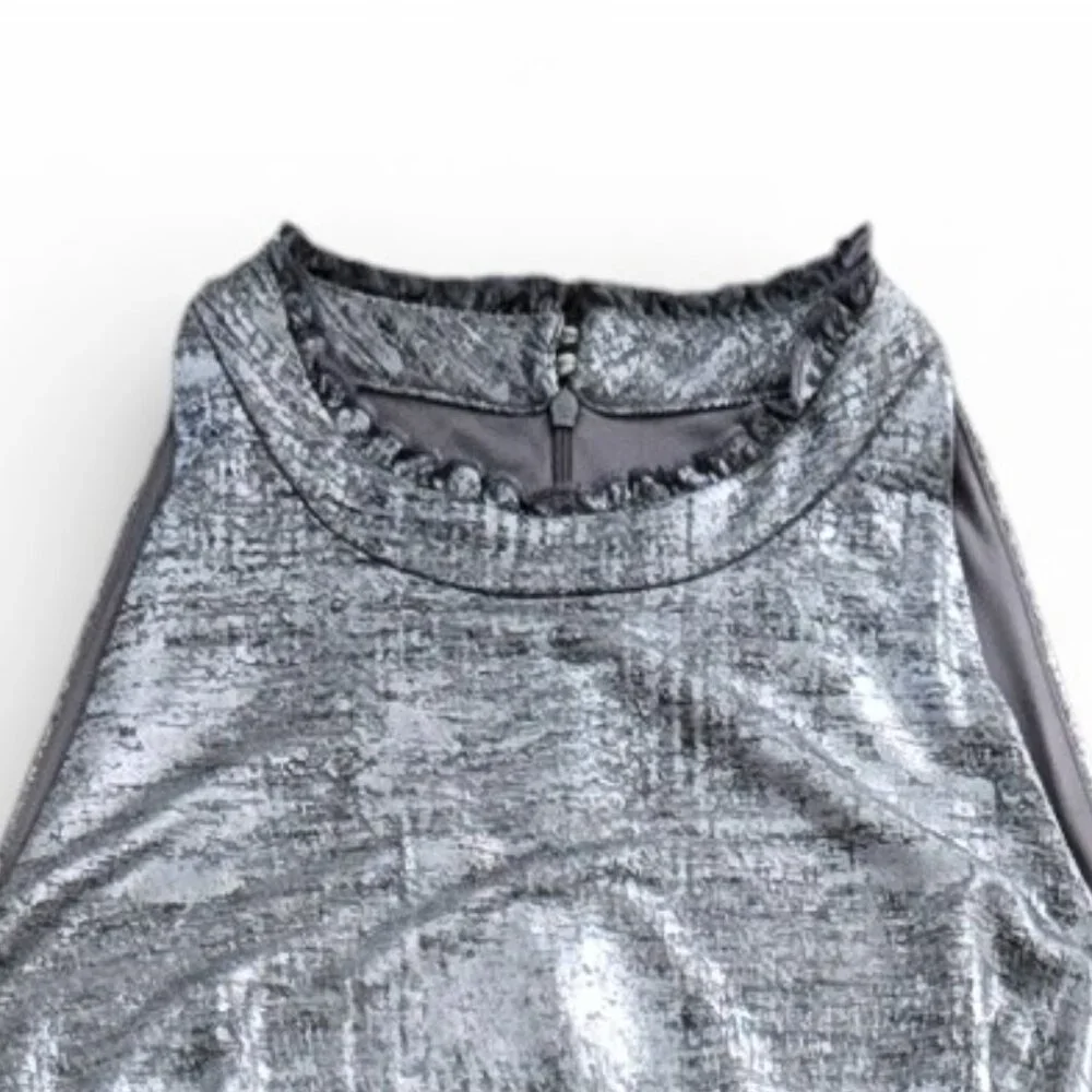 NWT Vince Camuto Metallic Silver Wide Leg Jumpsuit Women Mock Neck Sleeveless 16